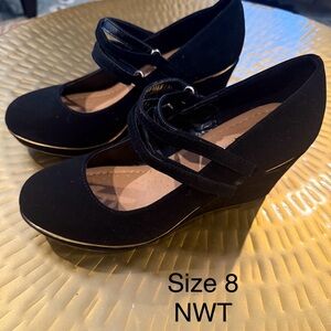 Elegant Black Wedge Mary Jane Shoes